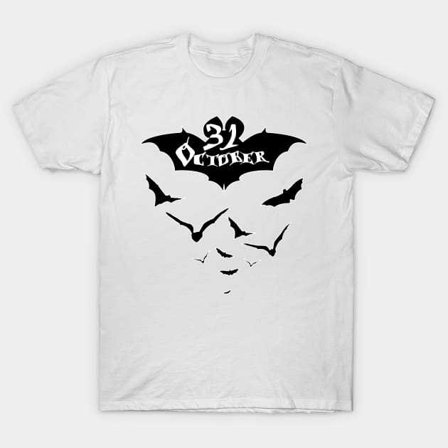 Halloween Black Bat 31 October Party T-Shirt by sofiartmedia